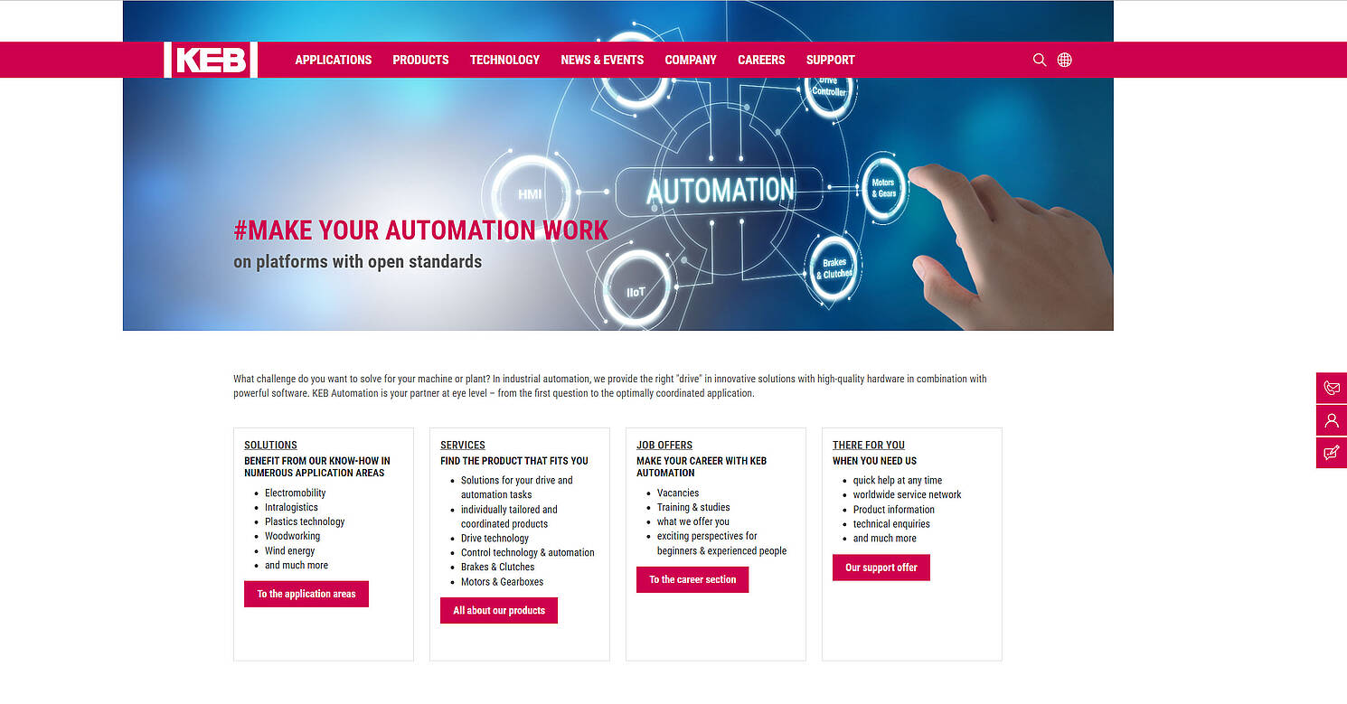 Screenshot KEB Automation Website